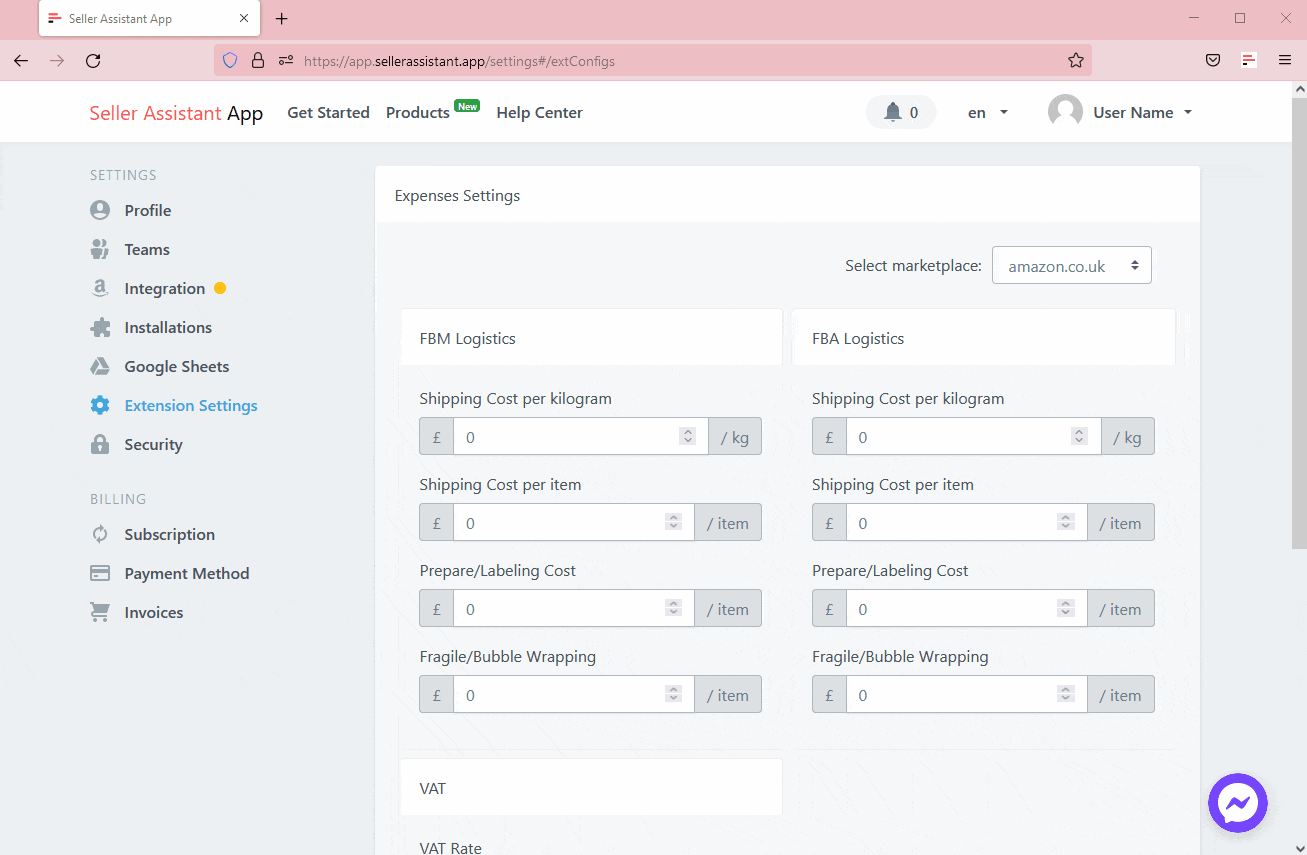Seller Assistant App / VAT